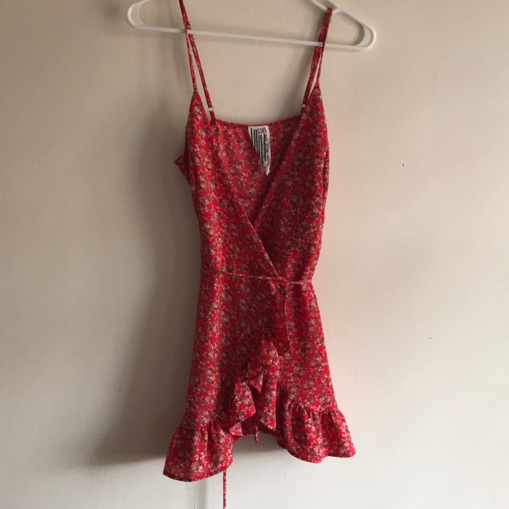 Free People Red Ruffle Wrap Dress